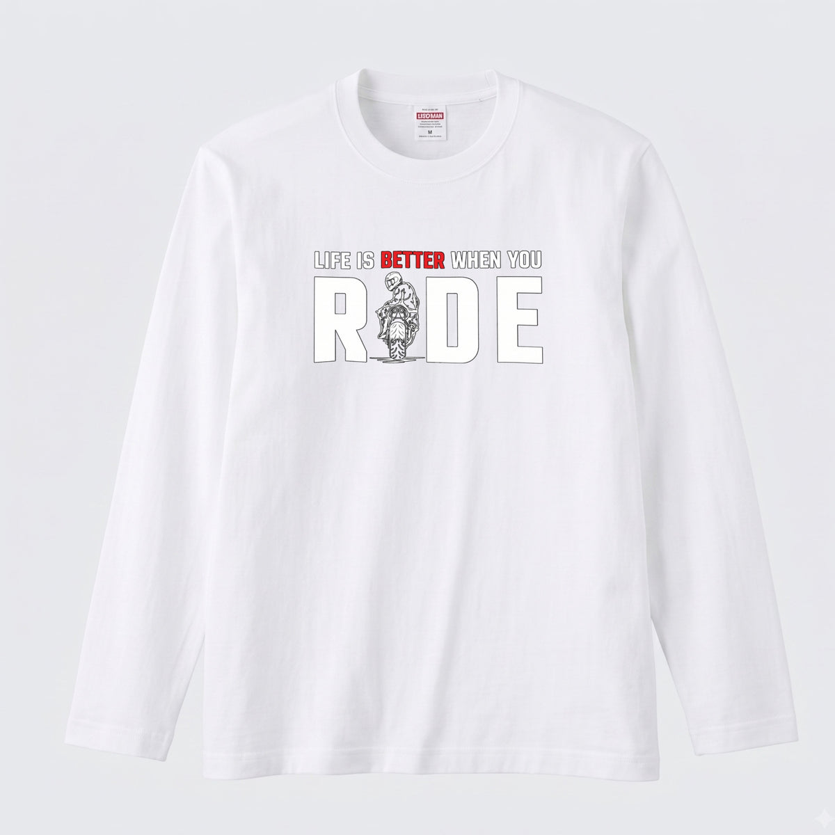 LIFE IS BETTER WHEN YOU RIDE | スーパースポーツ バイク ライダー 英字ロゴ スポーティ グラフィック 長袖Tシャツ【バイク雑貨・ツーリング・カジュアル・ギフトに最適】