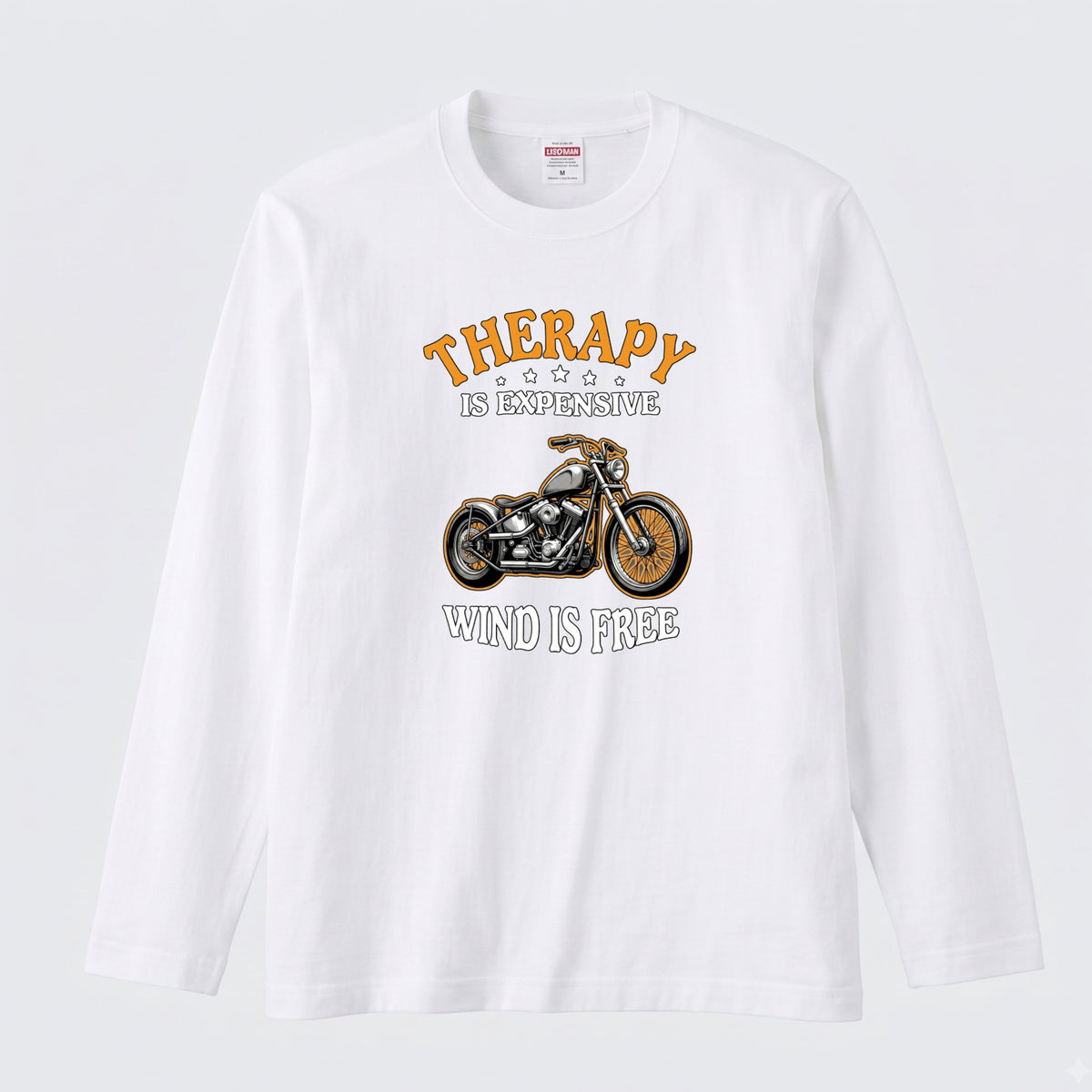 WIND IS FREE | モーターサイクル レトロ イラスト 英字ロゴ 長袖Tシャツ【バイク男子・バイク女子・ストリート・ギフト】