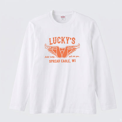 LUCKY'S CYCLES | レトロ アメリカン バイク ガレージ クラシック ロゴ 長袖Tシャツ【バイク好き・ツーリングウェア・普段着・プレゼントに最適】