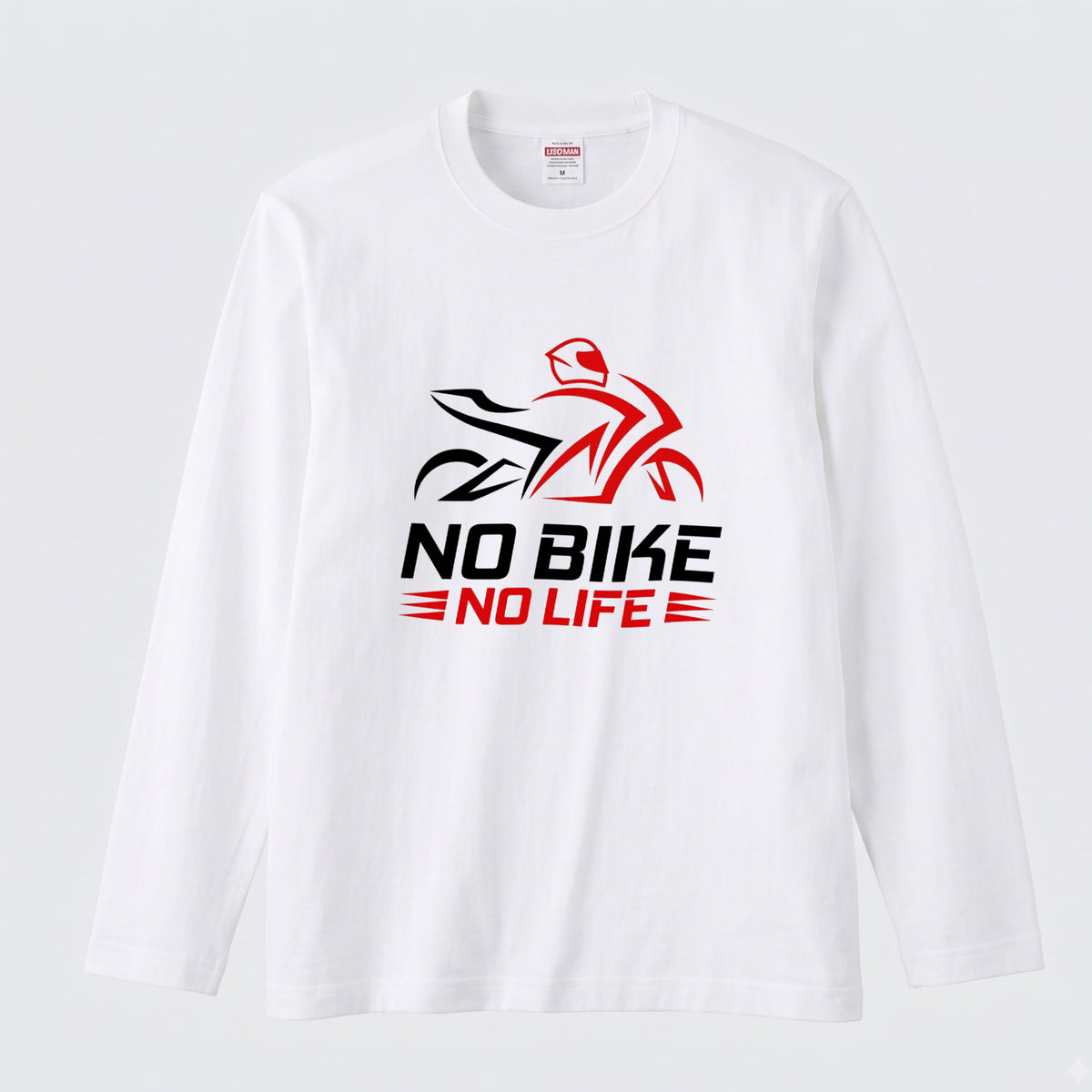 NO BIKE NO LIFE | バイク乗り スピード感 イラスト ロゴ クール 長袖Tシャツ【バイク好き・SS乗り・ツーリングウェア・プレゼントに最適】