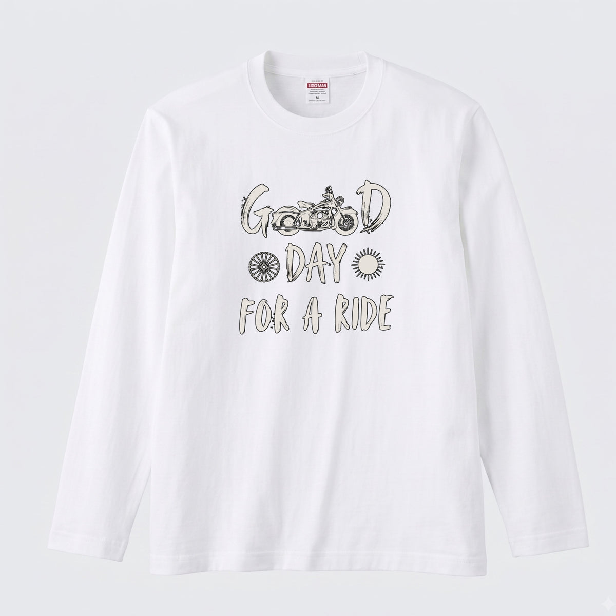 GOOD DAY FOR A RIDE | モーターサイクル レトロ イラスト ロゴ 長袖Tシャツ【バイク男子・バイク女子・ルームウェア・ギフト】
