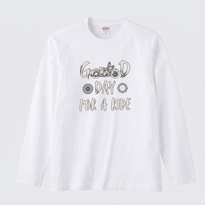 GOOD DAY FOR A RIDE | モーターサイクル レトロ イラスト ロゴ 長袖Tシャツ【バイク男子・バイク女子・ルームウェア・ギフト】