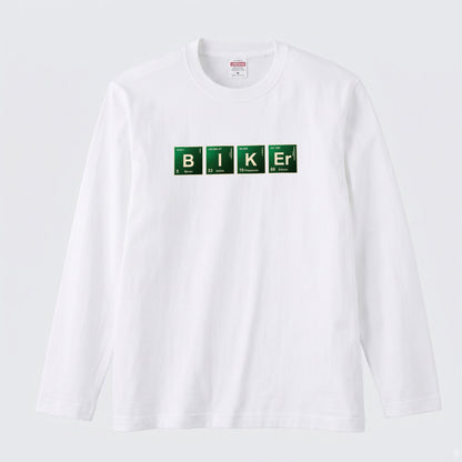 BIKER CHEMISTRY | 周期表 パロディ バイク ライダー 英字 ロゴ 長袖Tシャツ【バイク好き・ツーリングウェア・普段着・プレゼントに最適】