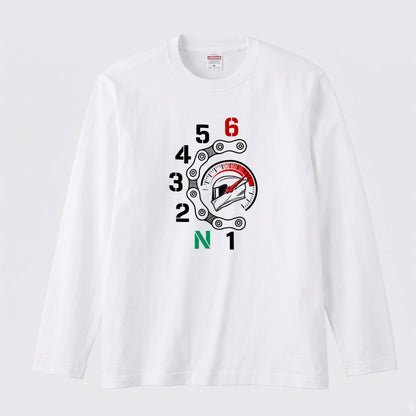 バイク シフトパターン ロンT ドライブチェーン タコメーター ヘルメット 1N23456 長袖 Tシャツ スーパースポーツ SS メンズ レディース バイク乗り ライダー ツーリング 服 ギフト