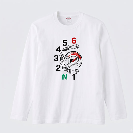 バイク シフトパターン ロンT ドライブチェーン タコメーター ヘルメット 1N23456 長袖 Tシャツ スーパースポーツ SS メンズ レディース バイク乗り ライダー ツーリング 服 ギフト