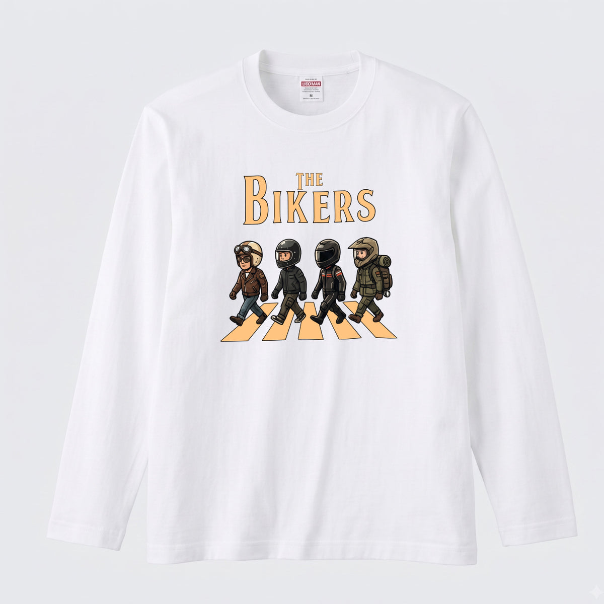 THE BIKERS CROSSING | ライダー仲間 横断歩道 イラスト おもしろ かわいい 長袖Tシャツ【バイク好き・ツーリングウェア・普段着・プレゼントに最適】