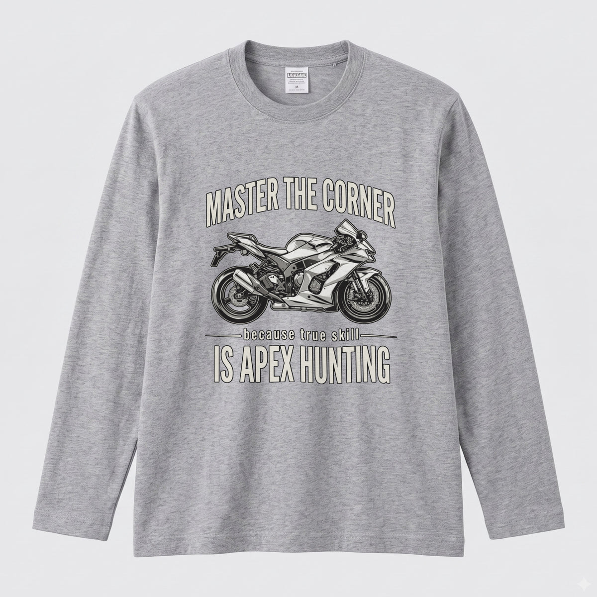 MASTER THE CORNER | モーターサイクル レーサー イラスト 英字ロゴ 長袖Tシャツ【バイク男子・バイク女子・ストリート・ギフト】