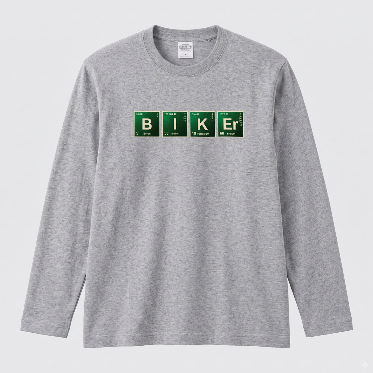 BIKER CHEMISTRY | 周期表 パロディ バイク ライダー 英字 ロゴ 長袖Tシャツ【バイク好き・ツーリングウェア・普段着・プレゼントに最適】