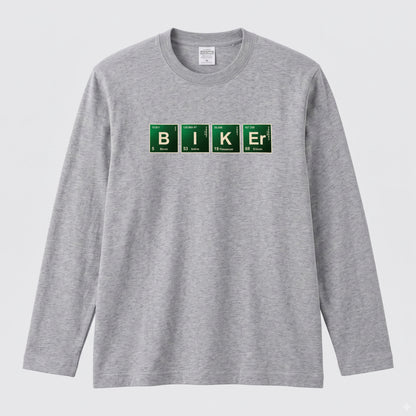 BIKER CHEMISTRY | 周期表 パロディ バイク ライダー 英字 ロゴ 長袖Tシャツ【バイク好き・ツーリングウェア・普段着・プレゼントに最適】