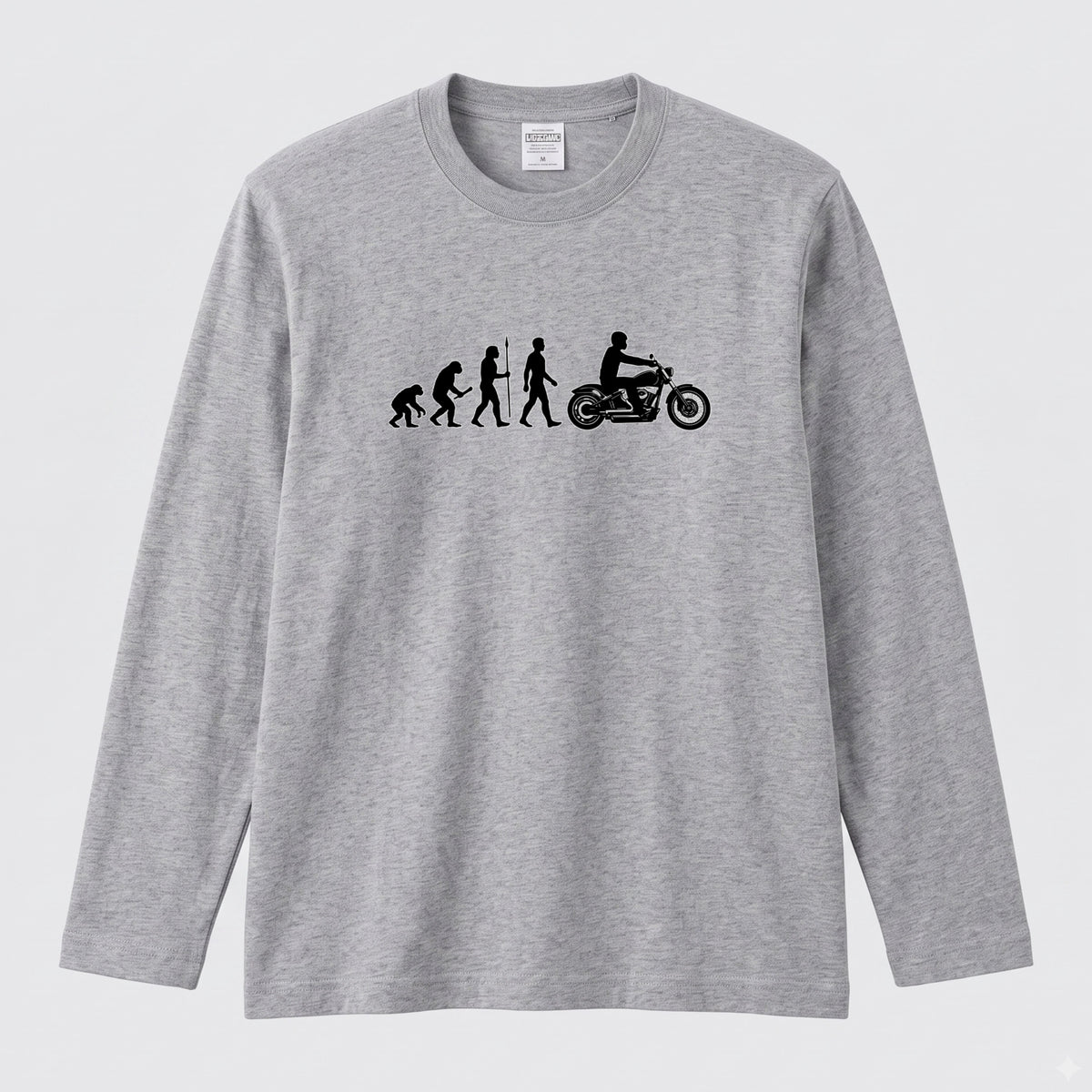 【バイク進化論】人類の進化 ロングスリーブ Tシャツ アメリカン バイク乗り ツーリング バイクウェア カジュアル おもしろ プレゼント