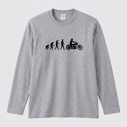 【バイク進化論】人類の進化 ロングスリーブ Tシャツ アメリカン バイク乗り ツーリング バイクウェア カジュアル おもしろ プレゼント