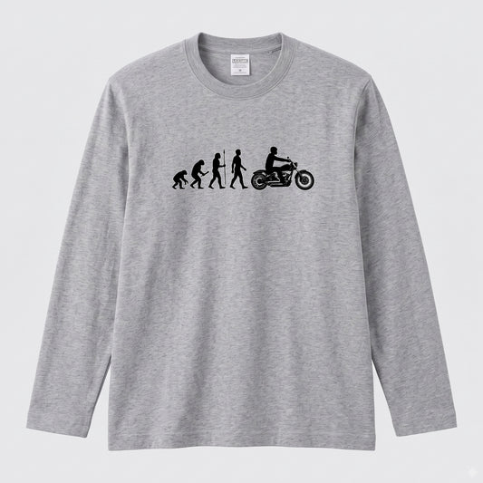 【バイク進化論】人類の進化 ロングスリーブ Tシャツ アメリカン バイク乗り ツーリング バイクウェア カジュアル おもしろ プレゼント