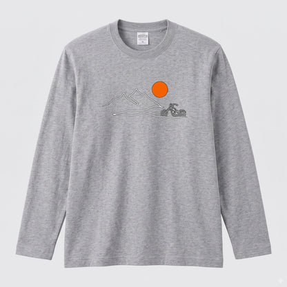 バイク＆マウンテン サンセット ロングスリーブ Tシャツ チョッパー アウトドア バイクウェア カジュアル ライダー ギフト