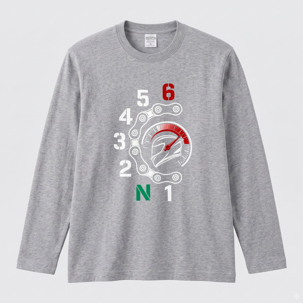 バイク シフトパターン ロンT ドライブチェーン タコメーター ヘルメット 1N23456 長袖 Tシャツ スーパースポーツ SS メンズ レディース バイク乗り ライダー ツーリング 服 ギフト