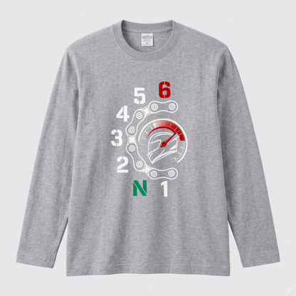 バイク シフトパターン ロンT ドライブチェーン タコメーター ヘルメット 1N23456 長袖 Tシャツ スーパースポーツ SS メンズ レディース バイク乗り ライダー ツーリング 服 ギフト
