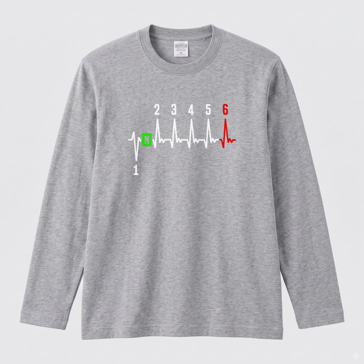 SHIFT HEARTBEAT | バイク シフト ギア 心電図 イラスト スポーティ 長袖Tシャツ【バイク男子・バイク女子・ルームウェア・ギフト】