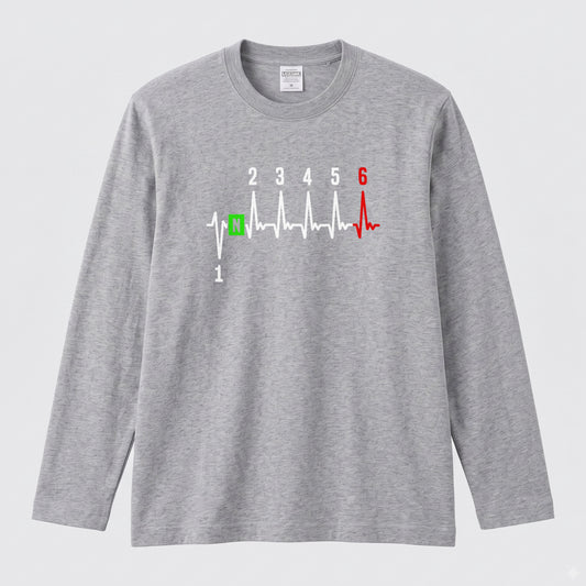 SHIFT HEARTBEAT | バイク シフト ギア 心電図 イラスト スポーティ 長袖Tシャツ【バイク男子・バイク女子・ルームウェア・ギフト】