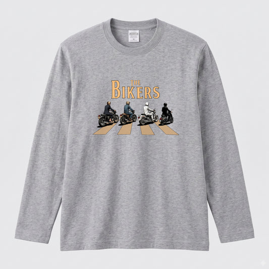 THE BIKERS CROSSING | クラシックバイク スクーター ライダー仲間 横断歩道 イラスト 長袖Tシャツ【バイク好き・ツーリングウェア・普段着・プレゼントに最適】