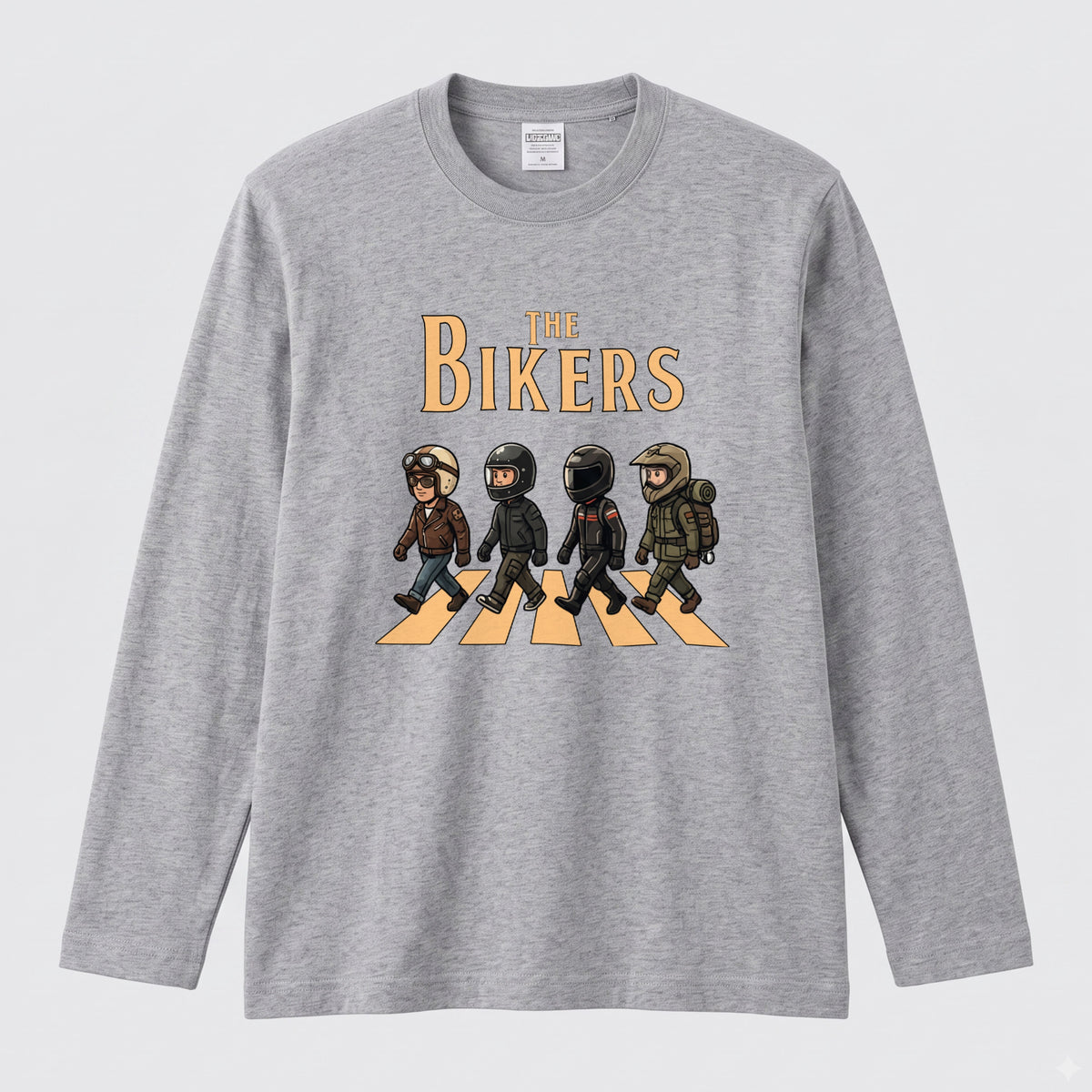 THE BIKERS CROSSING | ライダー仲間 横断歩道 イラスト おもしろ かわいい 長袖Tシャツ【バイク好き・ツーリングウェア・普段着・プレゼントに最適】