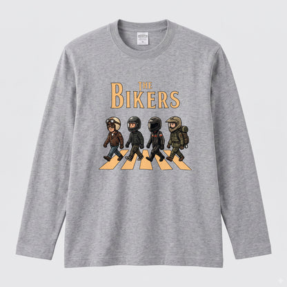 THE BIKERS CROSSING | ライダー仲間 横断歩道 イラスト おもしろ かわいい 長袖Tシャツ【バイク好き・ツーリングウェア・普段着・プレゼントに最適】