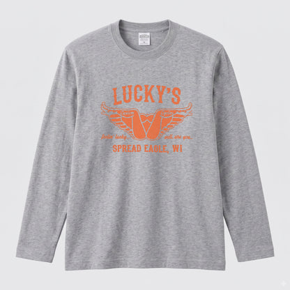 LUCKY'S CYCLES | レトロ アメリカン バイク ガレージ クラシック ロゴ 長袖Tシャツ【バイク好き・ツーリングウェア・普段着・プレゼントに最適】