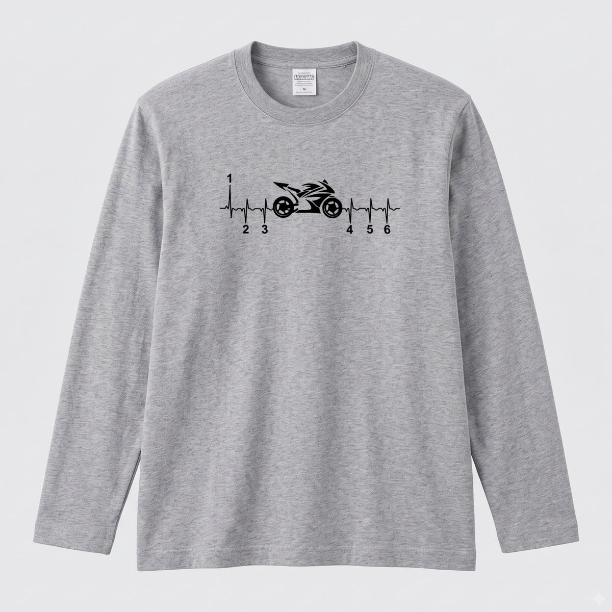 MOTORBIKE BEAT | バイク ギア 心電図 イラスト シンプル モノトーン 長袖Tシャツ【バイク乗り・メンズ・ストリート・ギフト】
