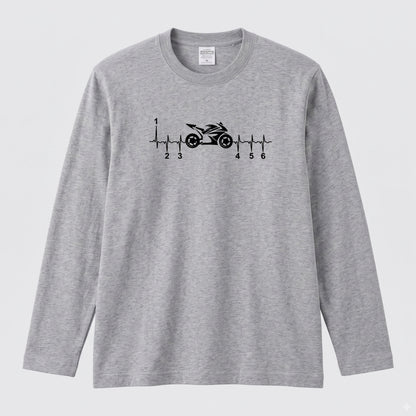 MOTORBIKE BEAT | バイク ギア 心電図 イラスト シンプル モノトーン 長袖Tシャツ【バイク乗り・メンズ・ストリート・ギフト】