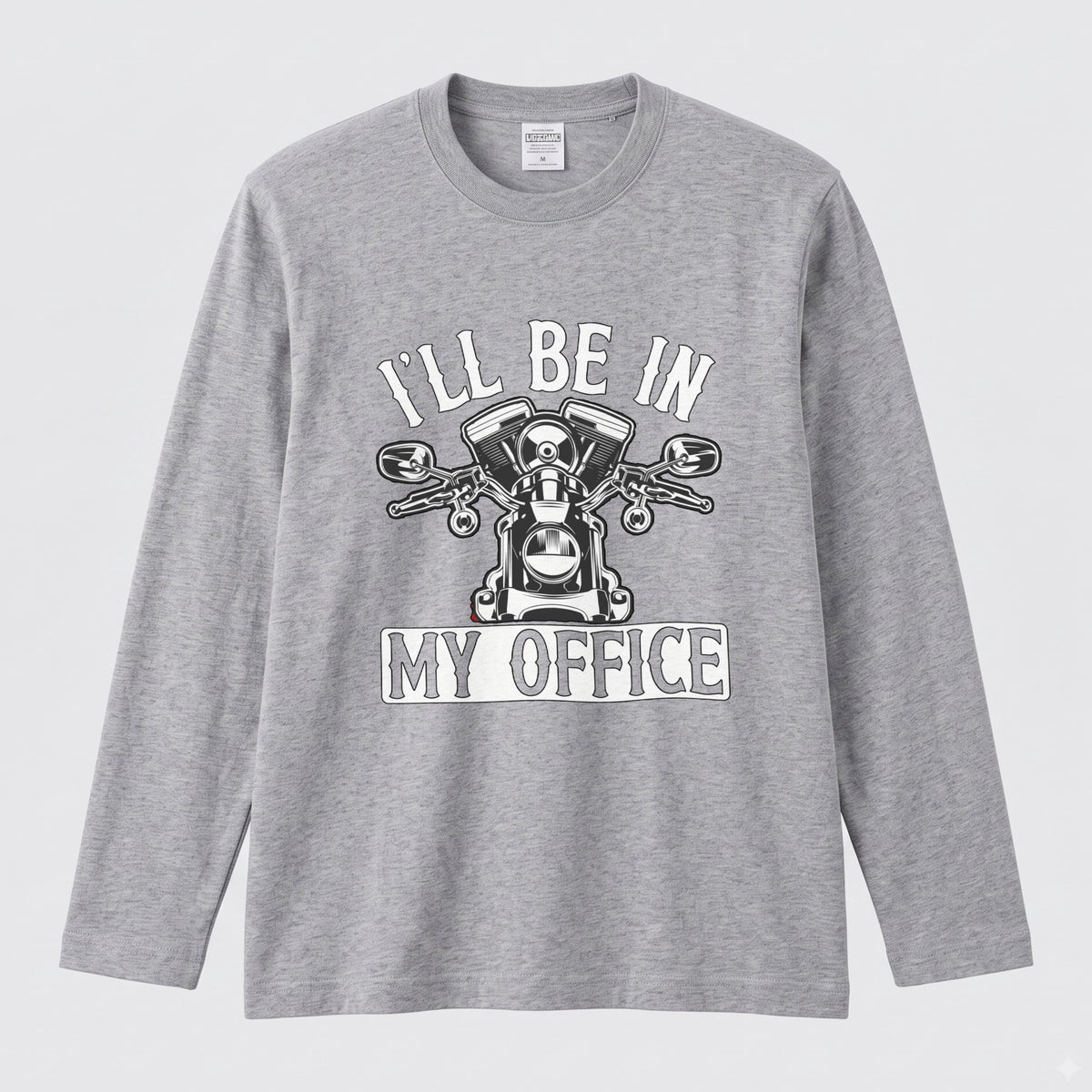バイク おもしろ ロンT I'LL BE IN MY OFFICE Vツイン エンジン アメリカン クルーザー 長袖 Tシャツ メッセージ メンズ レディース バイク乗り ライダー ツーリング 服 ギフト
