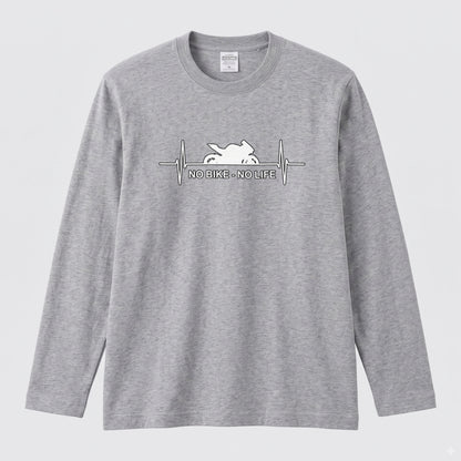 【バイク好き必見】NO BIKE NO LIFE 心拍数デザイン ロングスリーブ Tシャツ ツーリング モーターサイクル カジュアル ライダー ギフト