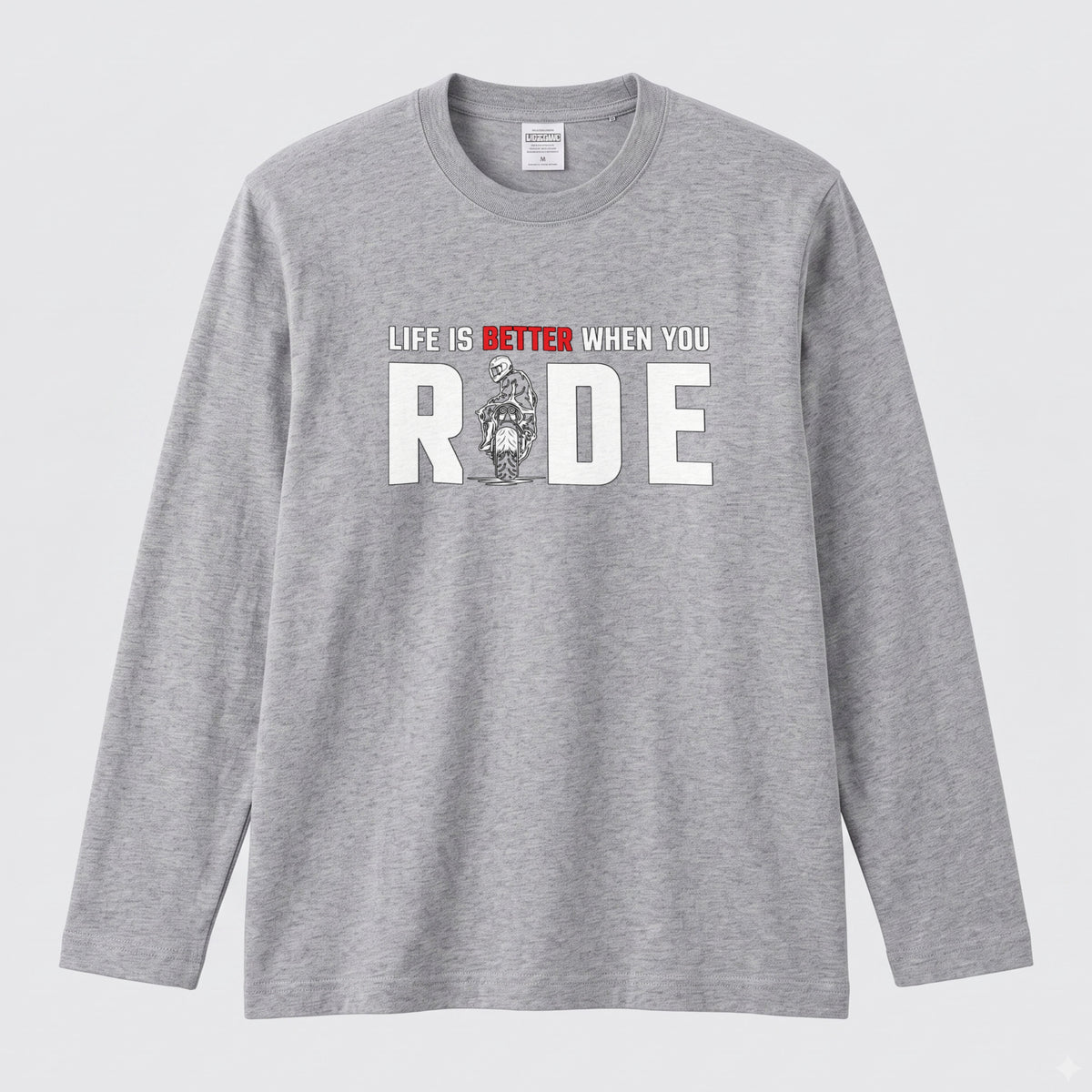 LIFE IS BETTER WHEN YOU RIDE | スーパースポーツ バイク ライダー 英字ロゴ スポーティ グラフィック 長袖Tシャツ【バイク雑貨・ツーリング・カジュアル・ギフトに最適】
