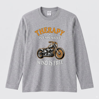 WIND IS FREE | モーターサイクル レトロ イラスト 英字ロゴ 長袖Tシャツ【バイク男子・バイク女子・ストリート・ギフト】