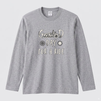 GOOD DAY FOR A RIDE | モーターサイクル レトロ イラスト ロゴ 長袖Tシャツ【バイク男子・バイク女子・ルームウェア・ギフト】