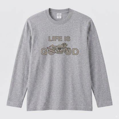 LIFE IS GOOD バイク ロンT クラシック カフェレーサー 長袖 Tシャツ オーガニックコットン リブ メンズ レディース バイク乗り ライダー ツーリング 服 ギフト