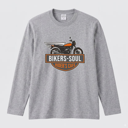 RIDER'S CAFE | ヴィンテージ バイク アメリカン ガレージ ロゴ イラスト 長袖Tシャツ【バイク好き・ツーリングウェア・普段着・プレゼントに最適】
