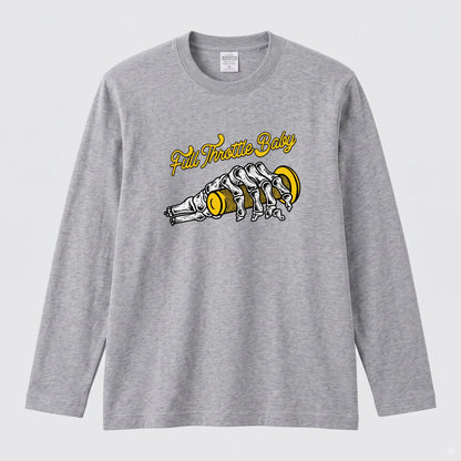 FULL THROTTLE BABY | アメカジ スケルトン グリップ バイク乗り イラスト 長袖Tシャツ【バイク好き・ガレージ・ツーリングウェア・プレゼントに最適】
