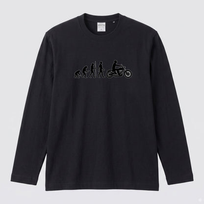 【バイク進化論】人類の進化 ロングスリーブ Tシャツ アメリカン バイク乗り ツーリング バイクウェア カジュアル おもしろ プレゼント