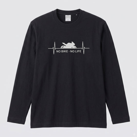 【バイク好き必見】NO BIKE NO LIFE 心拍数デザイン ロングスリーブ Tシャツ ツーリング モーターサイクル カジュアル ライダー ギフト