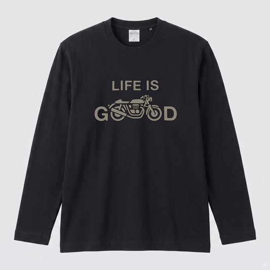 LIFE IS GOOD バイク ロンT クラシック カフェレーサー 長袖 Tシャツ オーガニックコットン リブ メンズ レディース バイク乗り ライダー ツーリング 服 ギフト