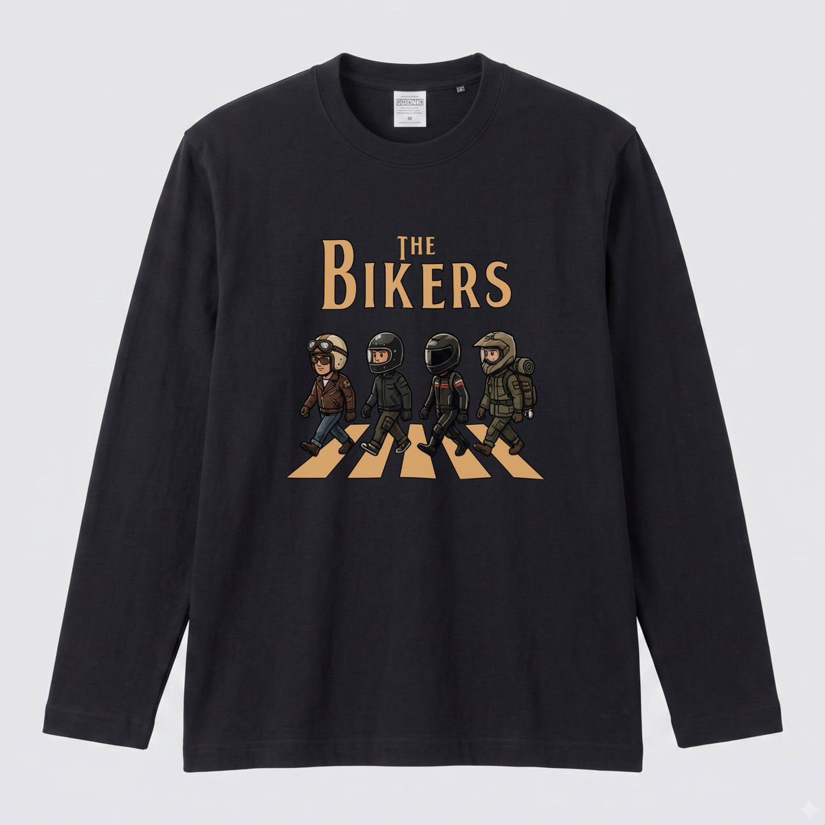 THE BIKERS CROSSING | ライダー仲間 横断歩道 イラスト おもしろ かわいい 長袖Tシャツ【バイク好き・ツーリングウェア・普段着・プレゼントに最適】