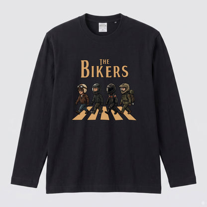 THE BIKERS CROSSING | ライダー仲間 横断歩道 イラスト おもしろ かわいい 長袖Tシャツ【バイク好き・ツーリングウェア・普段着・プレゼントに最適】