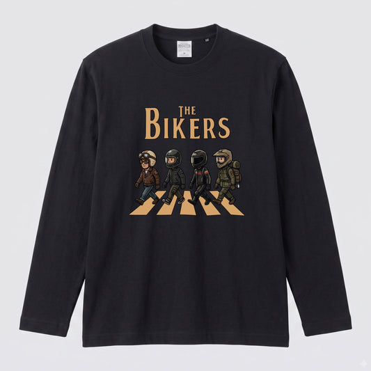THE BIKERS CROSSING | ライダー仲間 横断歩道 イラスト おもしろ かわいい 長袖Tシャツ【バイク好き・ツーリングウェア・普段着・プレゼントに最適】