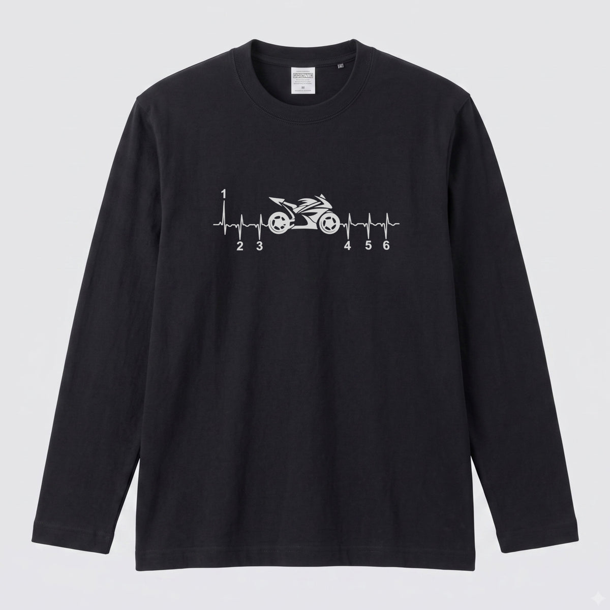 MOTORBIKE BEAT | バイク ギア 心電図 イラスト シンプル モノトーン 長袖Tシャツ【バイク乗り・メンズ・ストリート・ギフト】