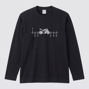 MOTORBIKE BEAT | バイク ギア 心電図 イラスト シンプル モノトーン 長袖Tシャツ【バイク乗り・メンズ・ストリート・ギフト】