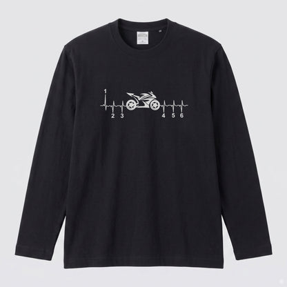 MOTORBIKE BEAT | バイク ギア 心電図 イラスト シンプル モノトーン 長袖Tシャツ【バイク乗り・メンズ・ストリート・ギフト】
