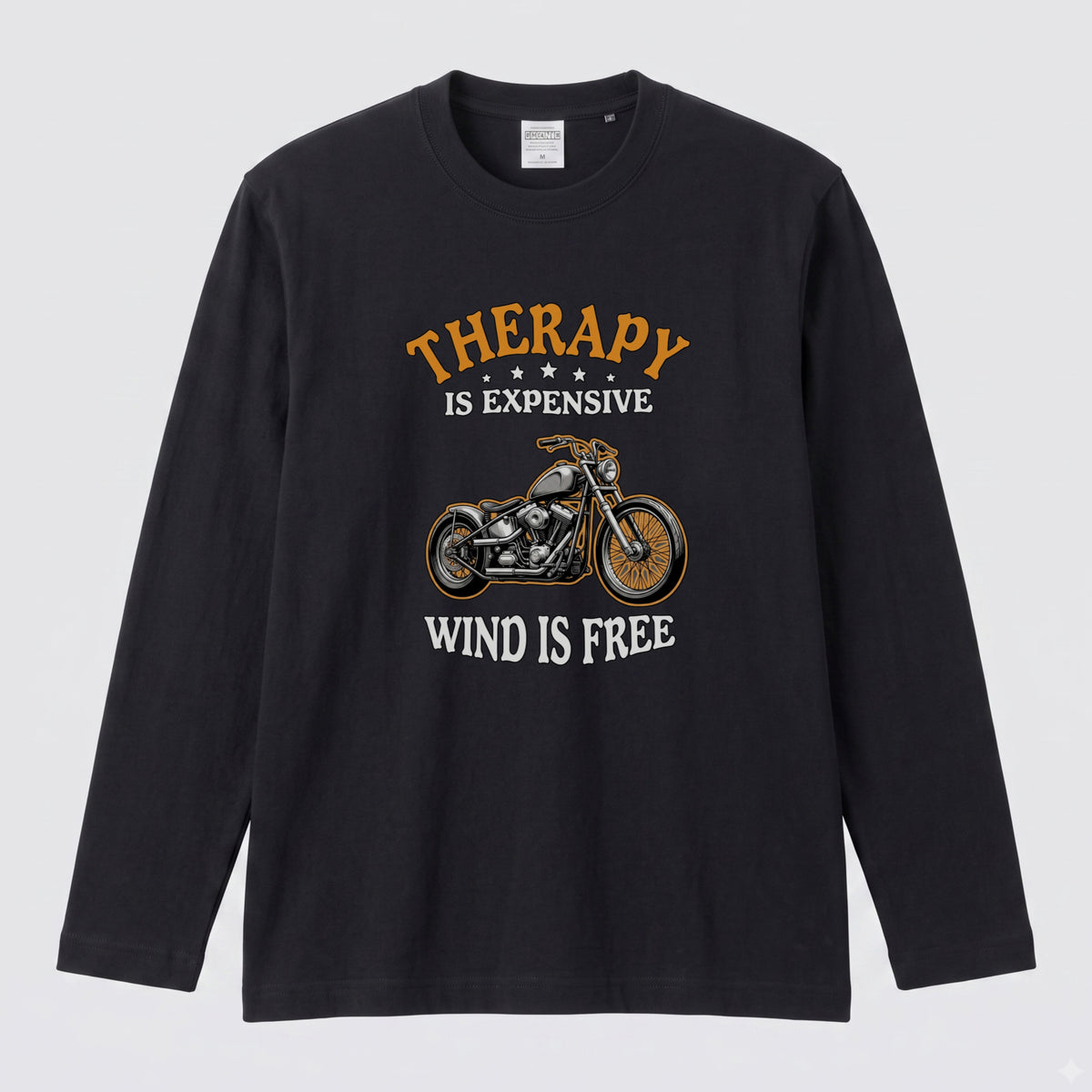 WIND IS FREE | モーターサイクル レトロ イラスト 英字ロゴ 長袖Tシャツ【バイク男子・バイク女子・ストリート・ギフト】