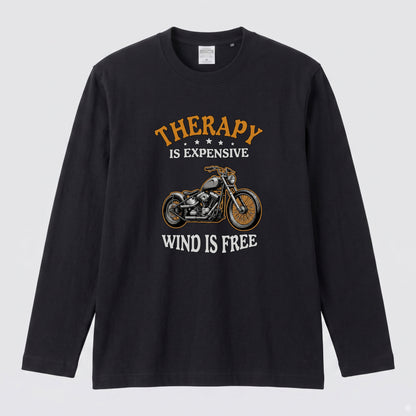 WIND IS FREE | モーターサイクル レトロ イラスト 英字ロゴ 長袖Tシャツ【バイク男子・バイク女子・ストリート・ギフト】