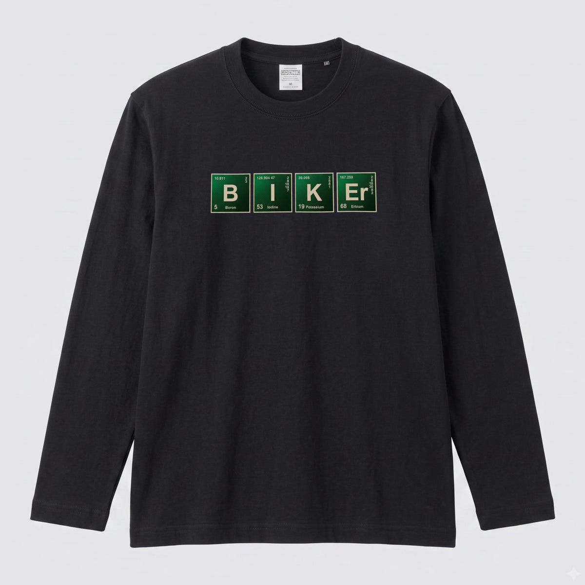 BIKER CHEMISTRY | 周期表 パロディ バイク ライダー 英字 ロゴ 長袖Tシャツ【バイク好き・ツーリングウェア・普段着・プレゼントに最適】