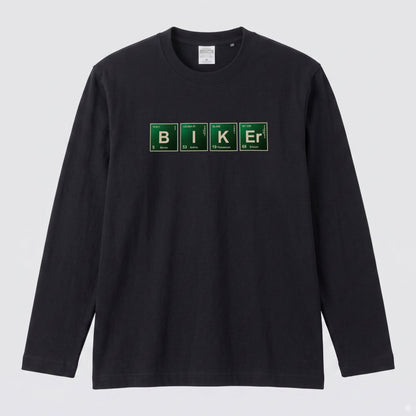 BIKER CHEMISTRY | 周期表 パロディ バイク ライダー 英字 ロゴ 長袖Tシャツ【バイク好き・ツーリングウェア・普段着・プレゼントに最適】