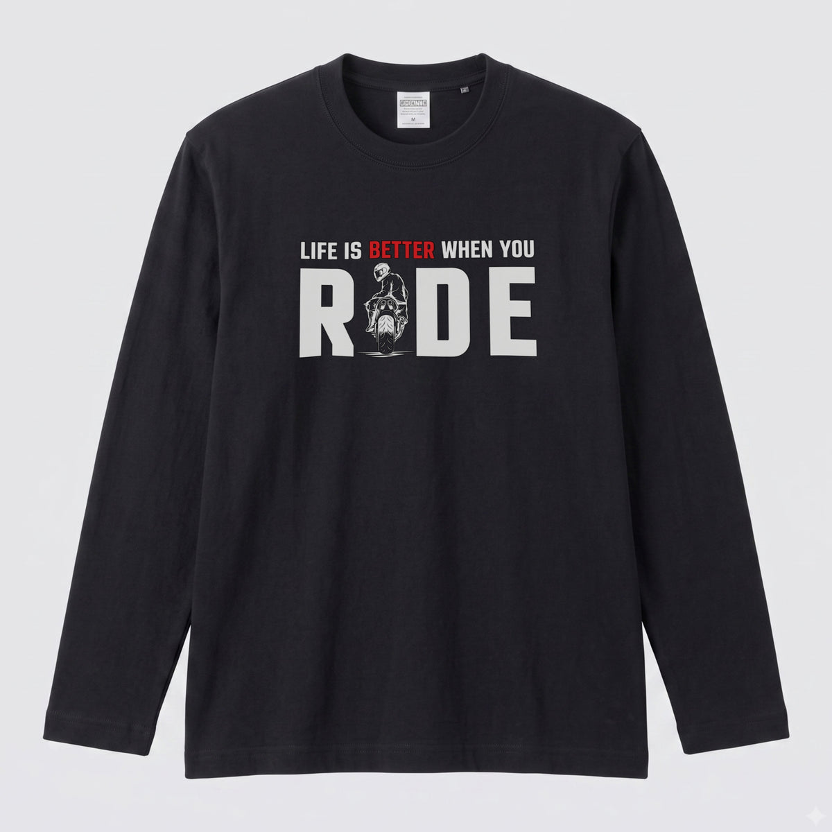 LIFE IS BETTER WHEN YOU RIDE | スーパースポーツ バイク ライダー 英字ロゴ スポーティ グラフィック 長袖Tシャツ【バイク雑貨・ツーリング・カジュアル・ギフトに最適】