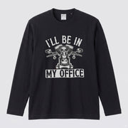 バイク おもしろ ロンT I'LL BE IN MY OFFICE Vツイン エンジン アメリカン クルーザー 長袖 Tシャツ メッセージ メンズ レディース バイク乗り ライダー ツーリング 服 ギフト